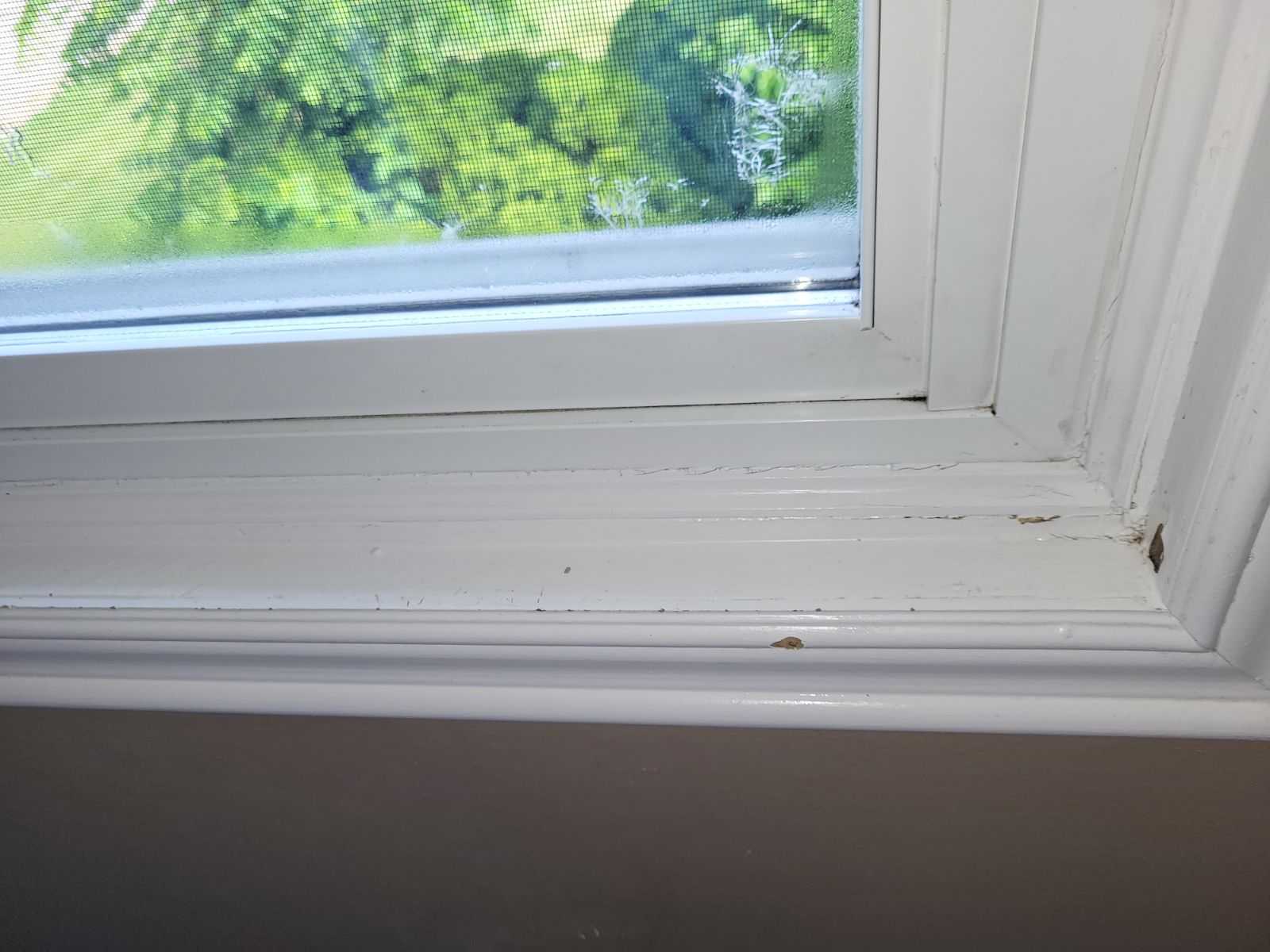 Close-up of White windowsill after cleaning. Shiny and bright white.